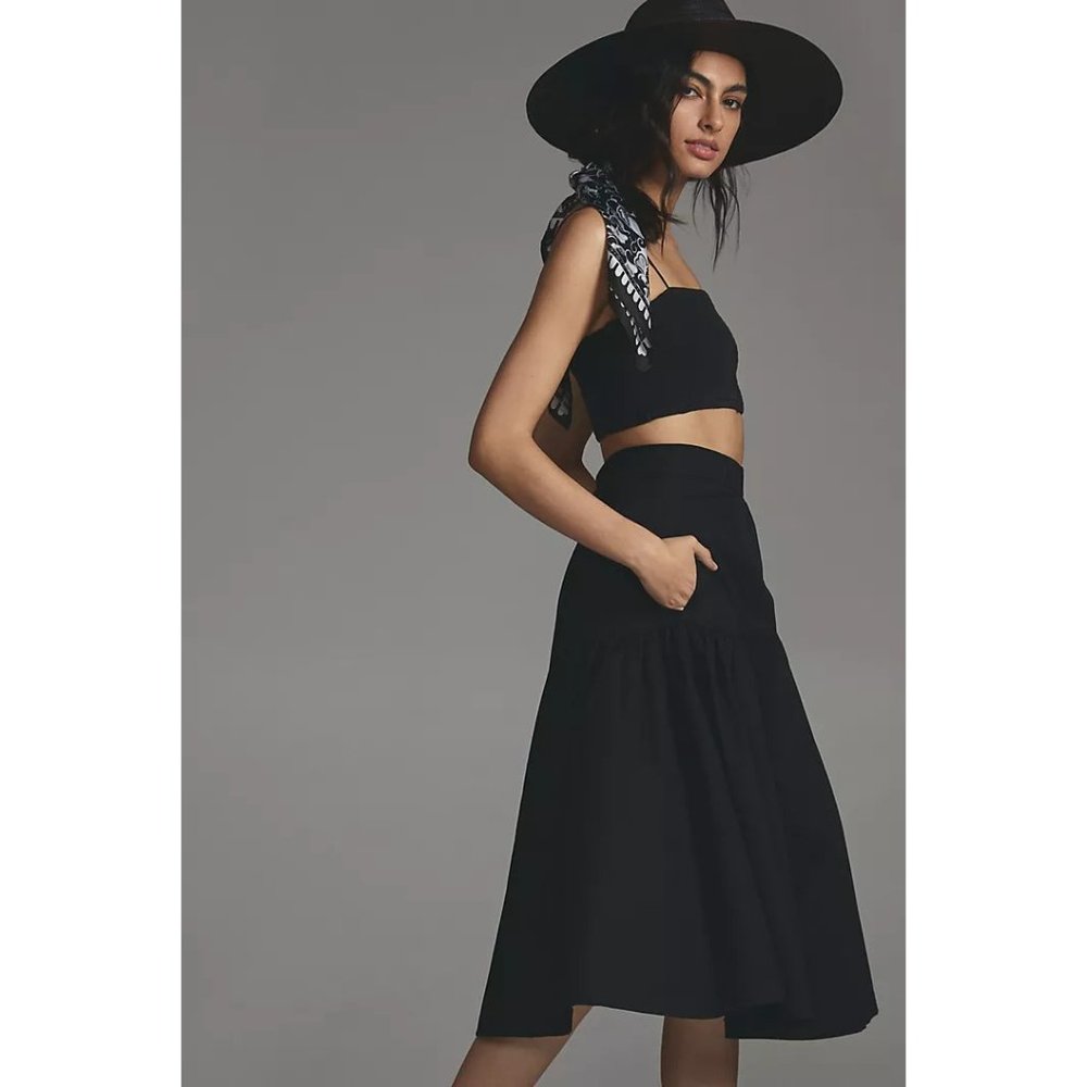 NWT $315 ANTHROPOLOGIE HOPE FOR FLOWERS SOLD OUT SOLID BLACK MIDI SKIRT SIZE MED - Picture 2 of 7